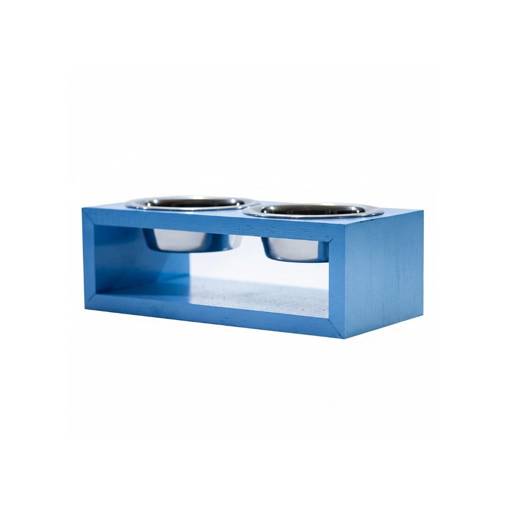 Comedouro Individual Pet Madeira tigela Inox Drop