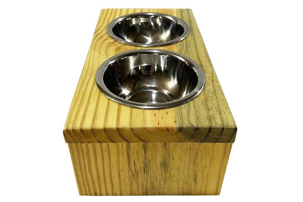 Comedouro Elevado Pet Madeira com tigela Inox Drop