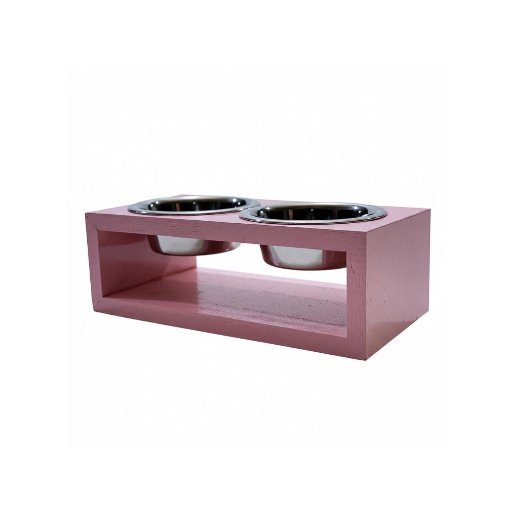 Comedouro Individual Pet Madeira tigela Inox Drop