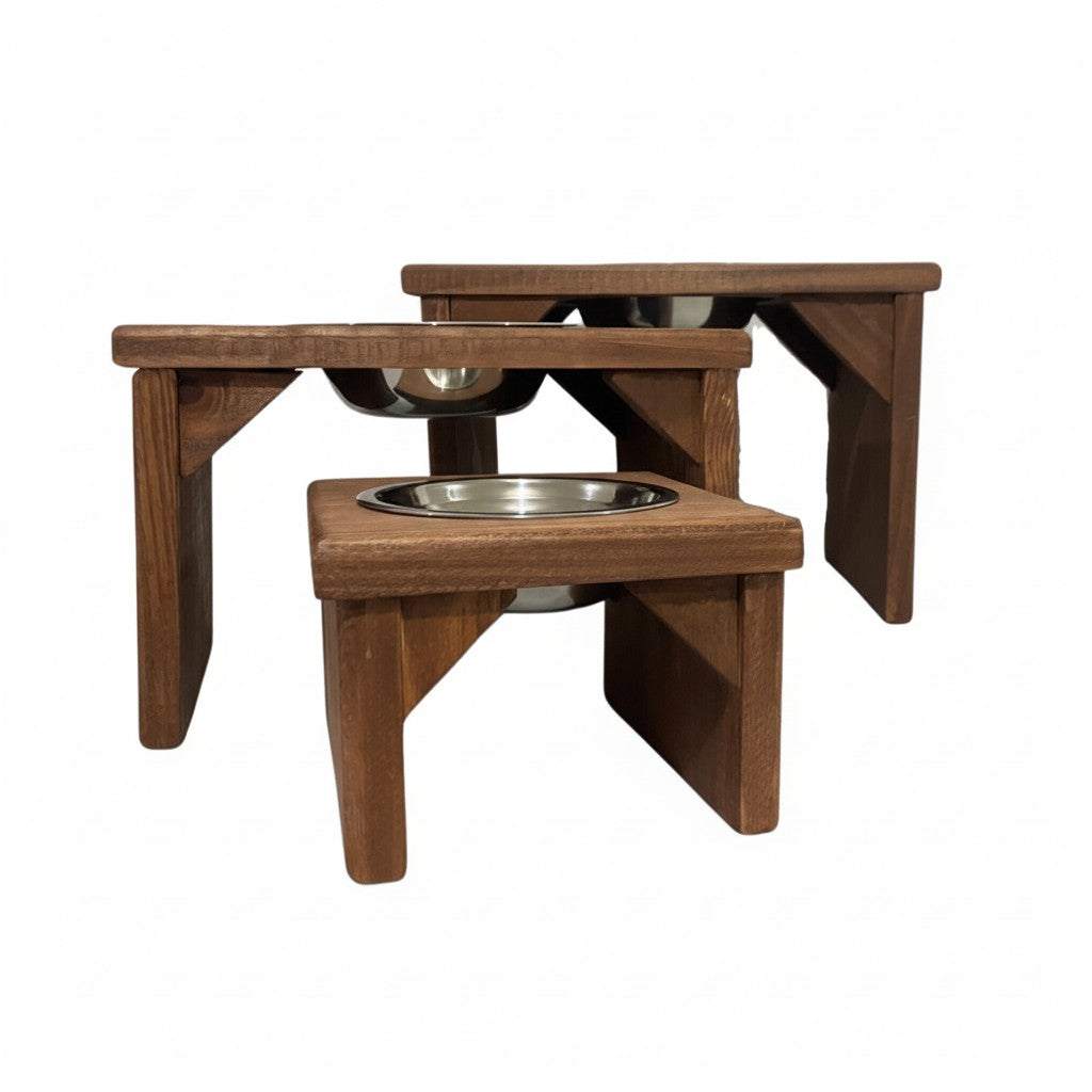 Comedouro Individual Pet Madeira tigela Inox Marrom Drop