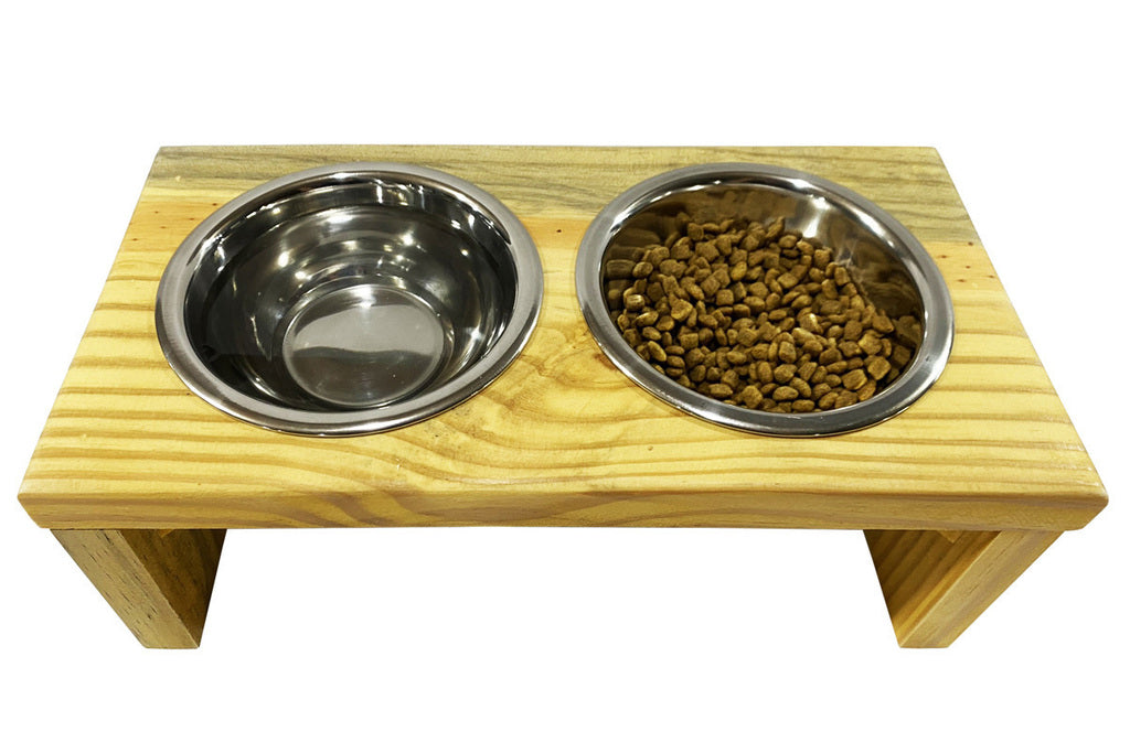 Comedouro Elevado Pet Madeira com tigela Inox Drop