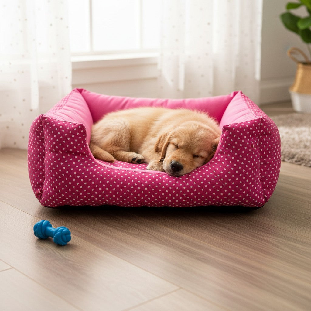 Cama Para Cachorro Quadrada conforto Rosa Poa Drop