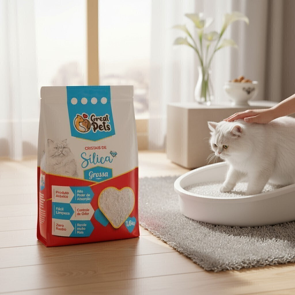 Areia Sílica Gato Fina 1,6kg Grossa Premium Drop