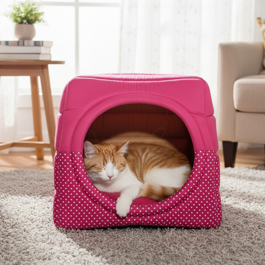 Toca Iglu Pet confortavel Caes e Gatos Rosa Poa Drop