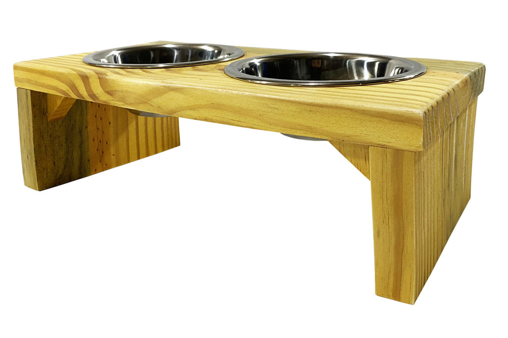 Comedouro Elevado Pet Madeira com tigela Inox Drop