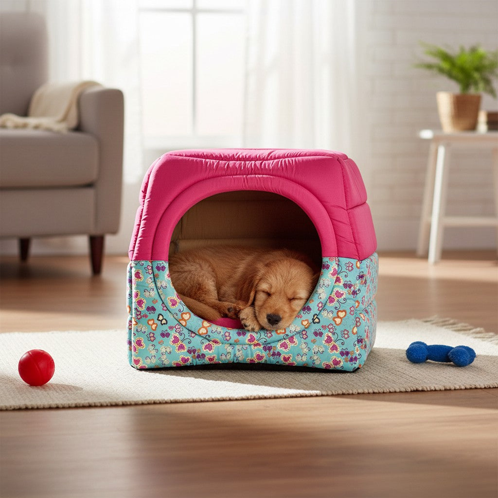 Toca Iglu Pet confortavel Caes e Gatos Rosa Borboleta Drop