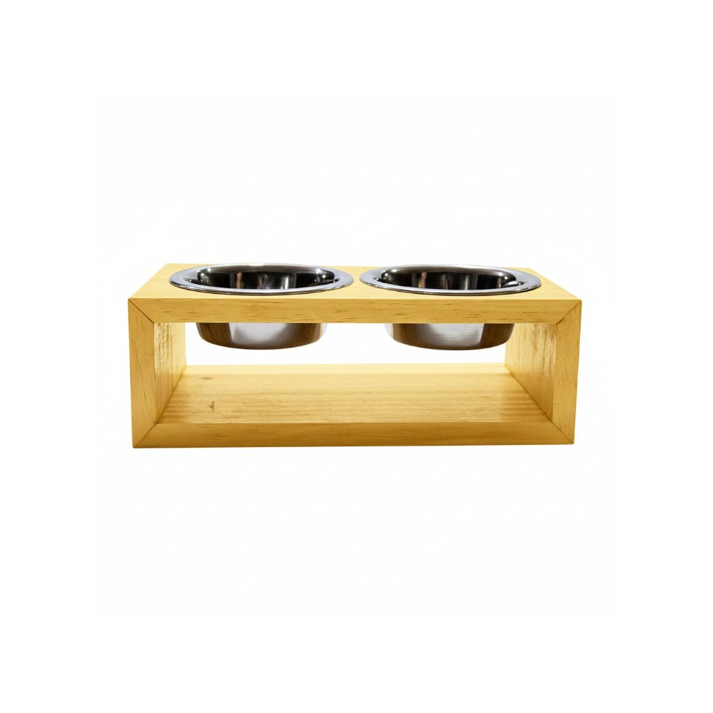 Comedouro Individual Pet Madeira tigela Inox Drop