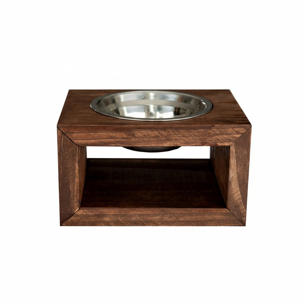 Comedouro Duplo Pet Madeira tigela Inox Drop