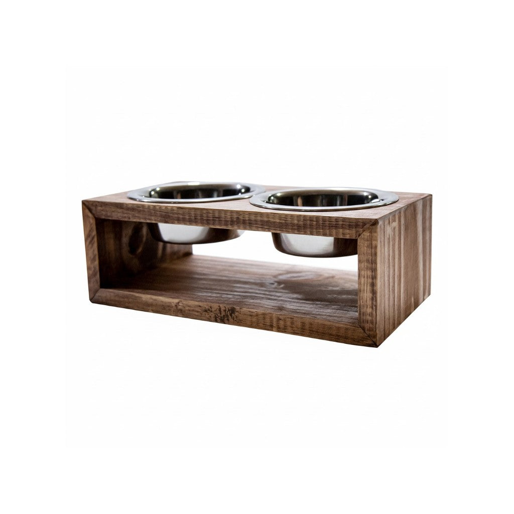 Comedouro Individual Pet Madeira tigela Inox Drop