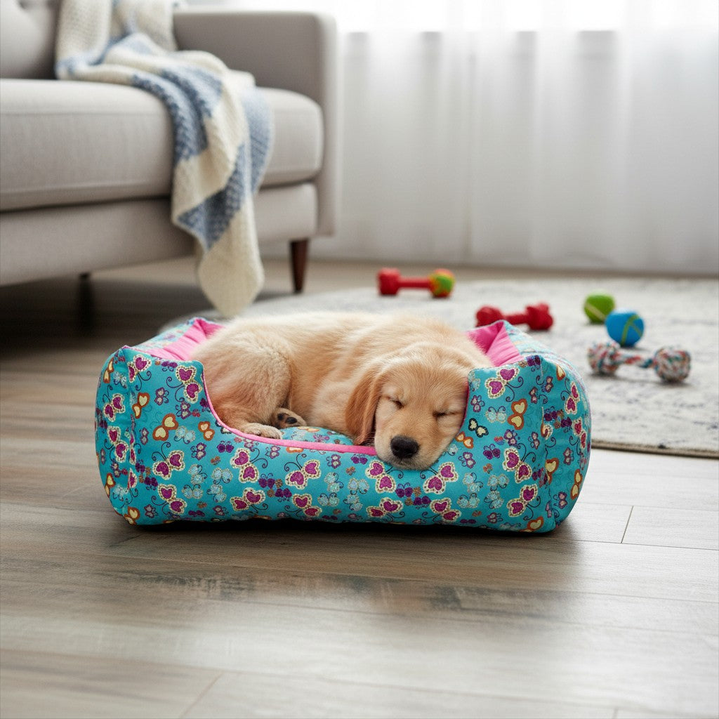 Cama Para Cachorro Quadrada conforto Rosa Borboleta Drop