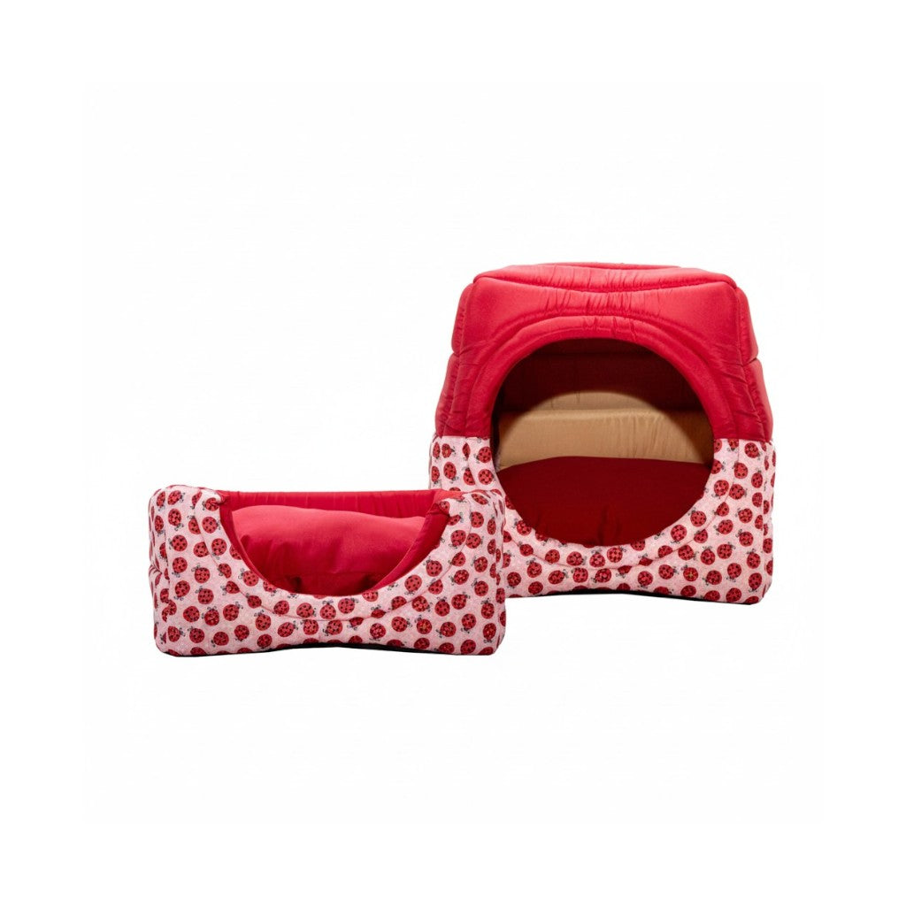 Toca Iglu Pet confortavel Caes Gatos Vermelho Joaninha Drop