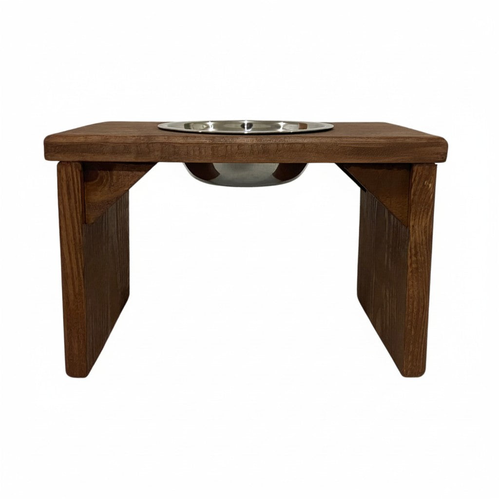 Comedouro Individual Pet Madeira tigela Inox Marrom Drop