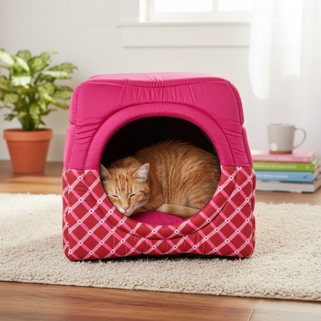 Toca Iglu Pet confortavel Caes e Gatos Rosa Geometrico Drop