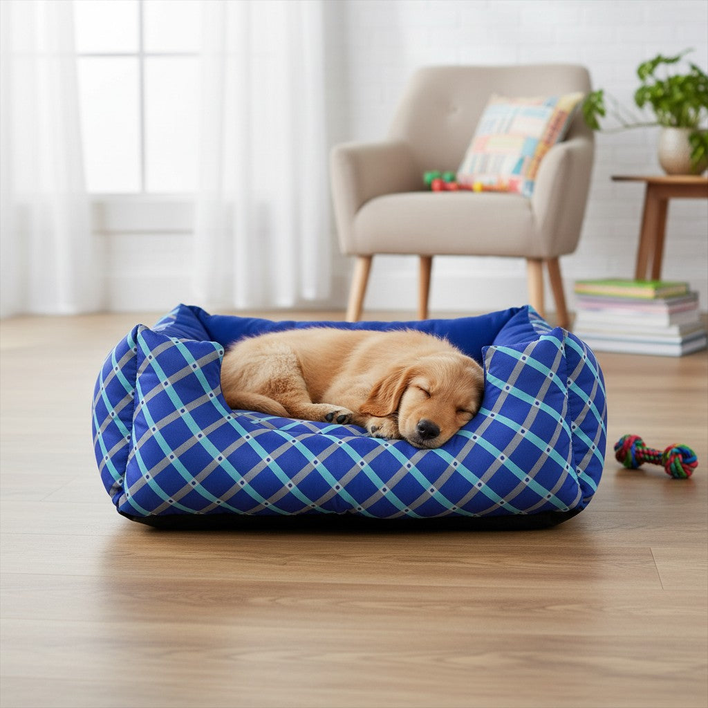 Cama Para Cachorro Quadrada conforto Azul Geometrico Drop