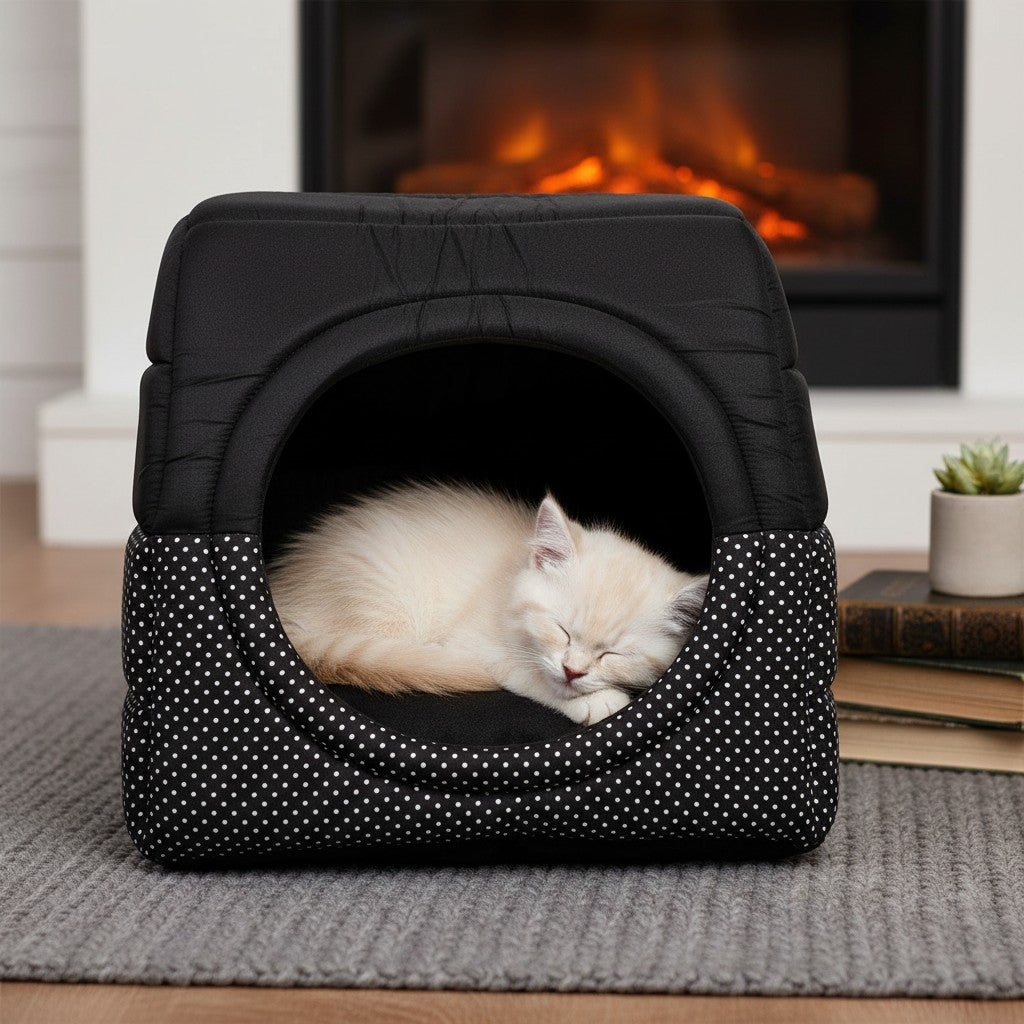 Toca Iglu Pet confortavel Caes e Gatos Preto Poa Drop