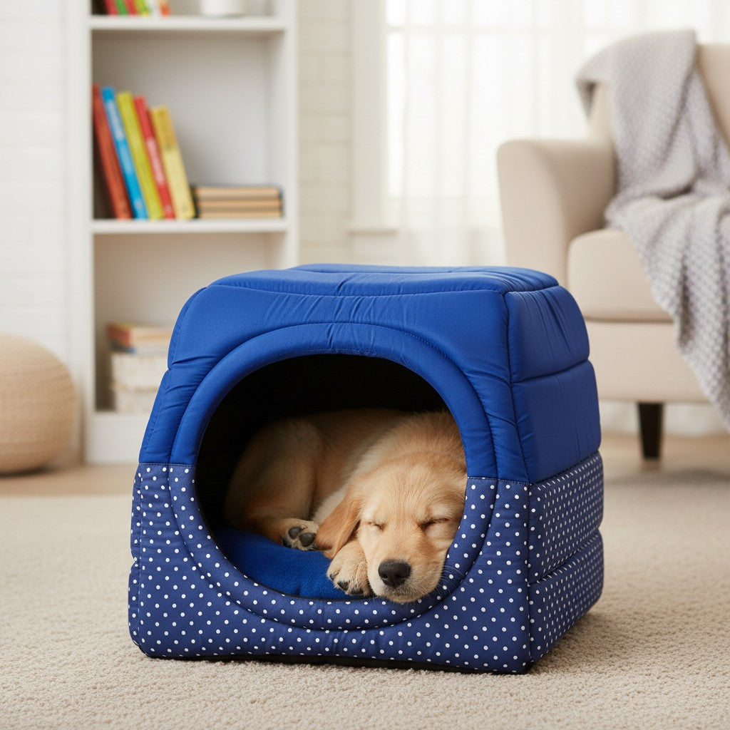 Toca Iglu Pet Cachorro Gato Confortável Azul Poa Drop