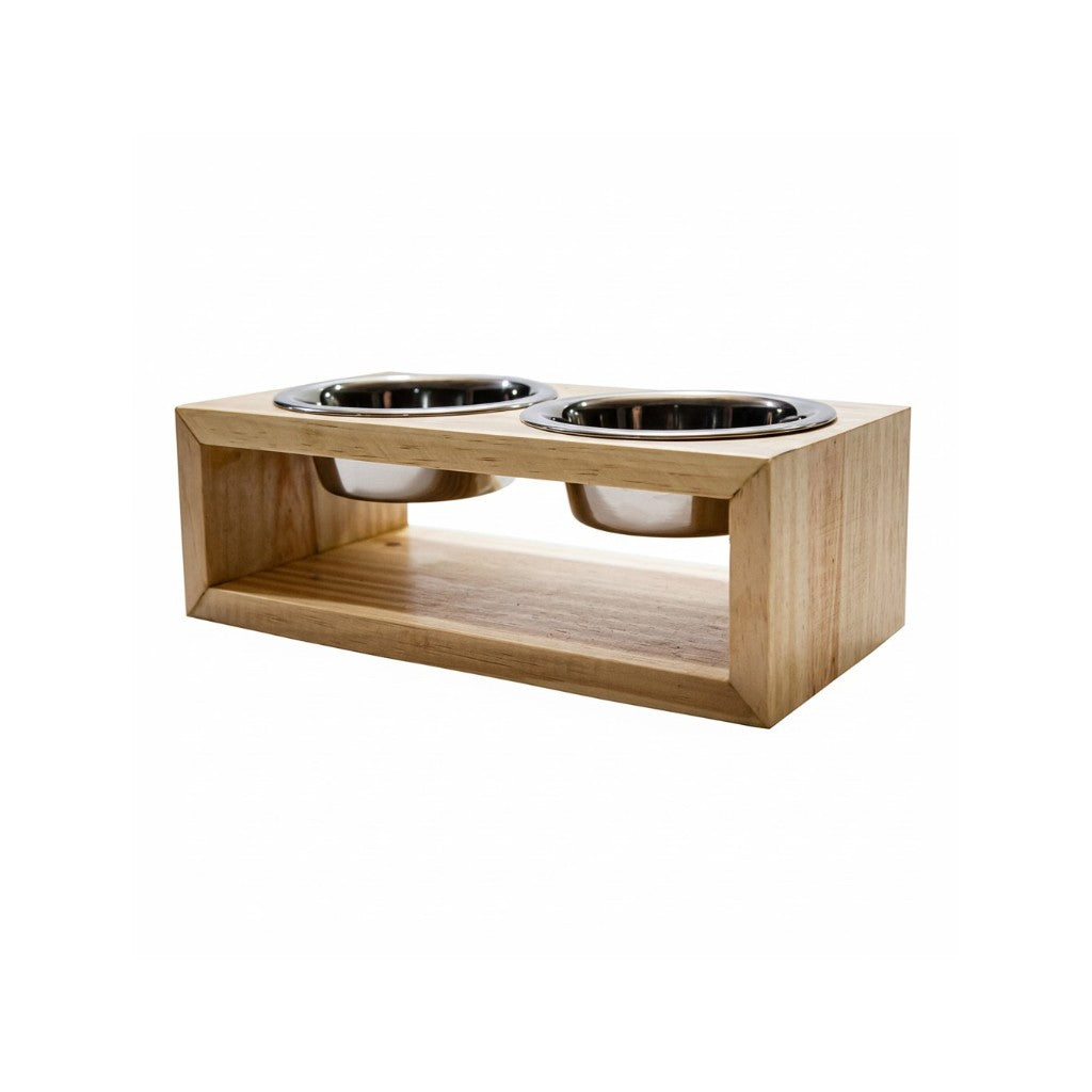 Comedouro Individual Pet Madeira tigela Inox Drop
