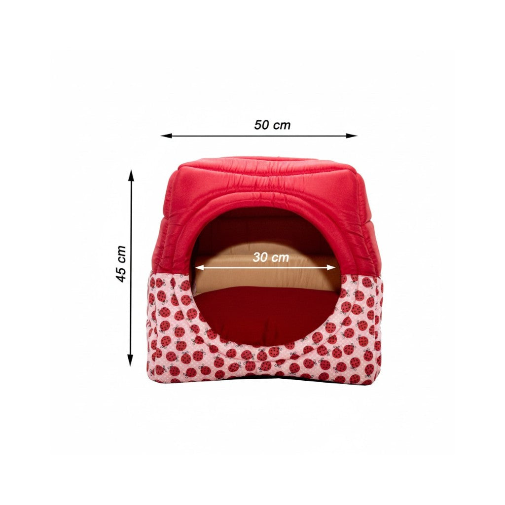 Toca Iglu Pet confortavel Caes Gatos Vermelho Joaninha Drop