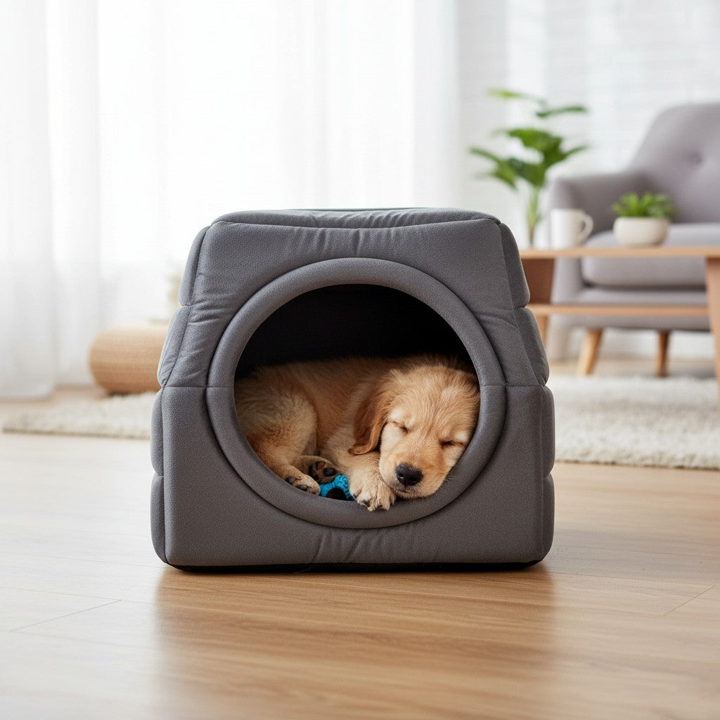 Toca Iglu Pet e confortavel cachorro e Gatos Cinza Liso Drop