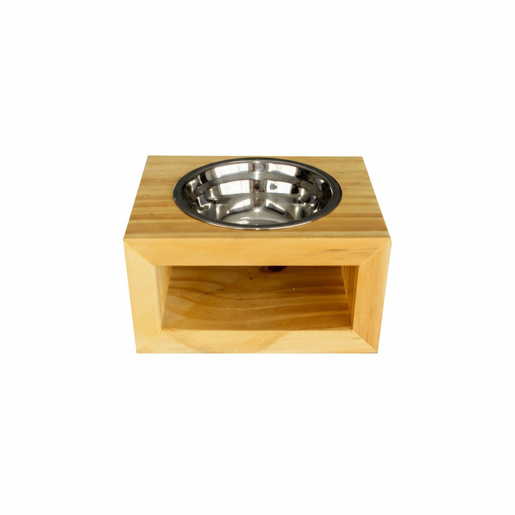 Comedouro Duplo Pet Madeira tigela Inox Drop