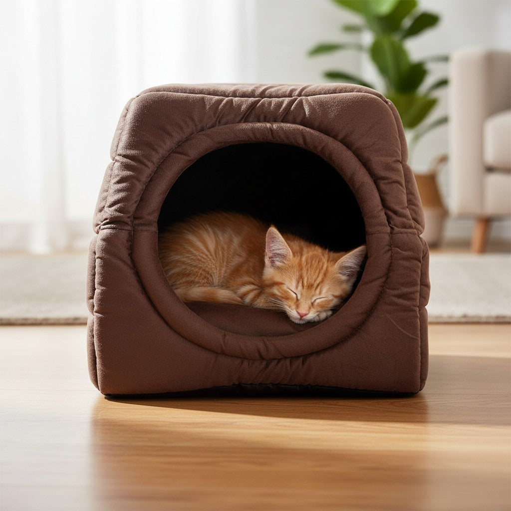 Toca Iglu Pet confortavel Caes Gatos Marrom Drop