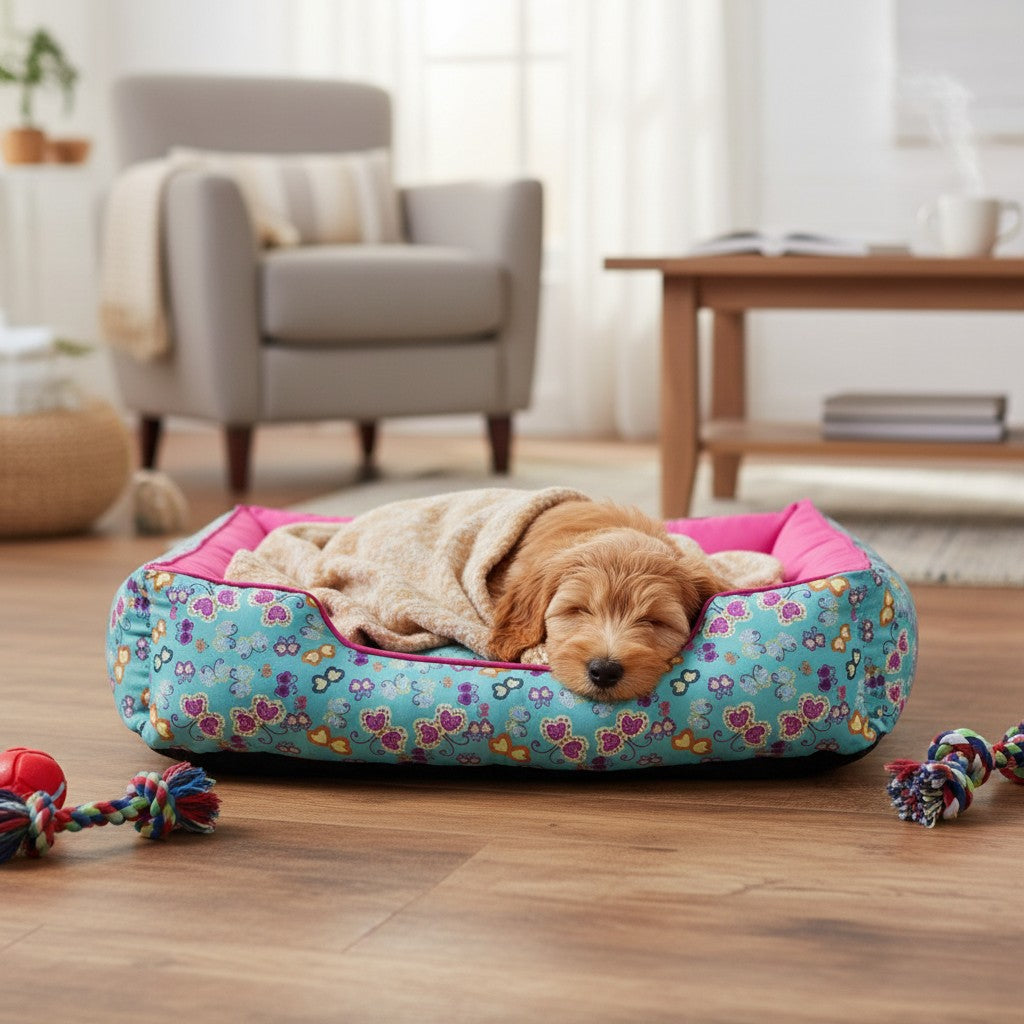 Cama Para Cachorro retangular Pet Rosa Borboleta Drop