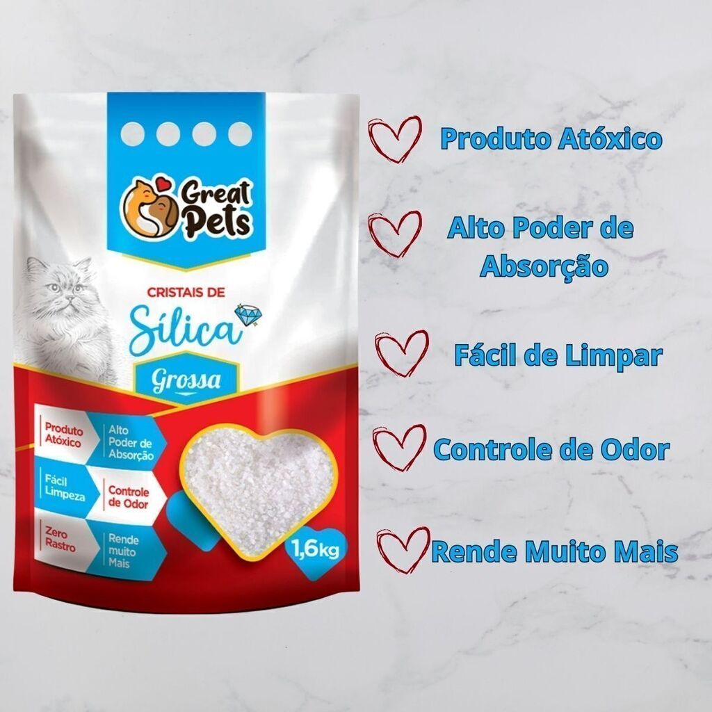 Areia Sílica Gato Fina 1,6kg Grossa Premium Drop