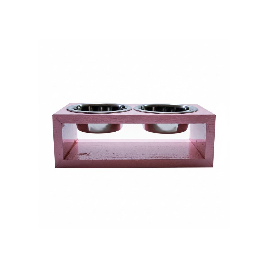Comedouro Individual Pet Madeira tigela Inox Drop