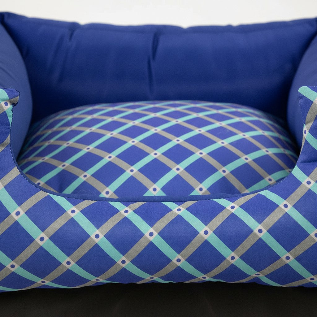 Cama Para Cachorro Quadrada conforto Azul Geometrico Drop