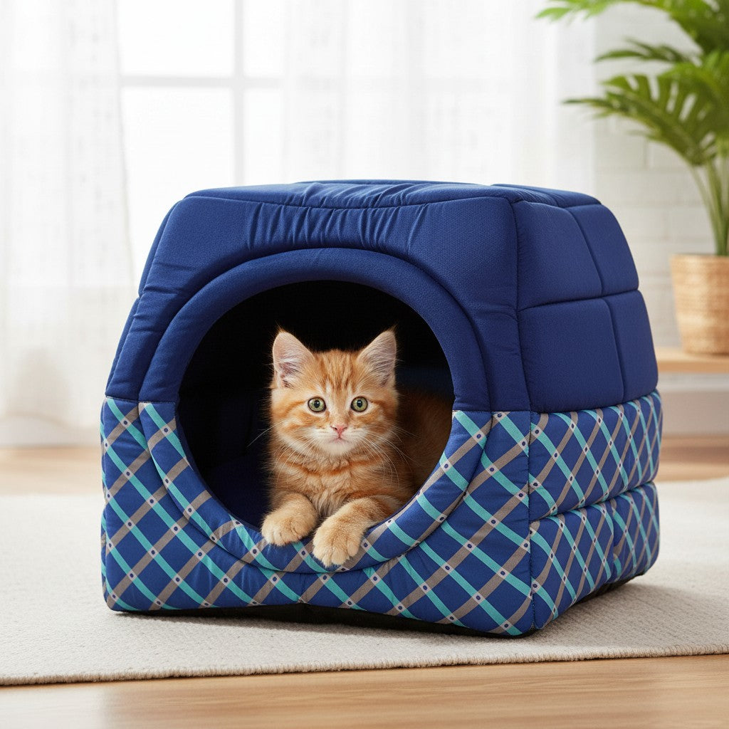 Toca Iglu Pet Cachorro Gato Confortável Azul Geometrico Drop