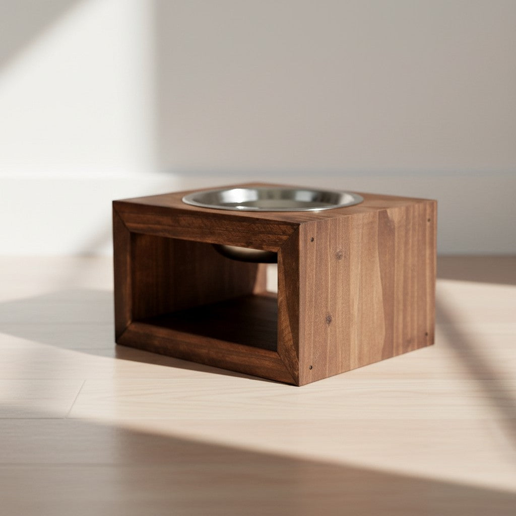 Comedouro Duplo Pet Madeira tigela Inox Drop